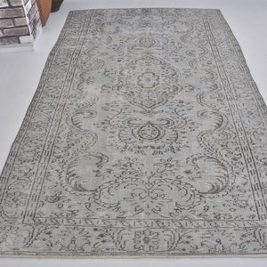 Gray Overdyed Rug, Decorative Turkish Rug, Bohemian Antique Rug, Turkish Rug, Aqua Blue Overdye Rug, Floral Wool Rug, SKU:C660