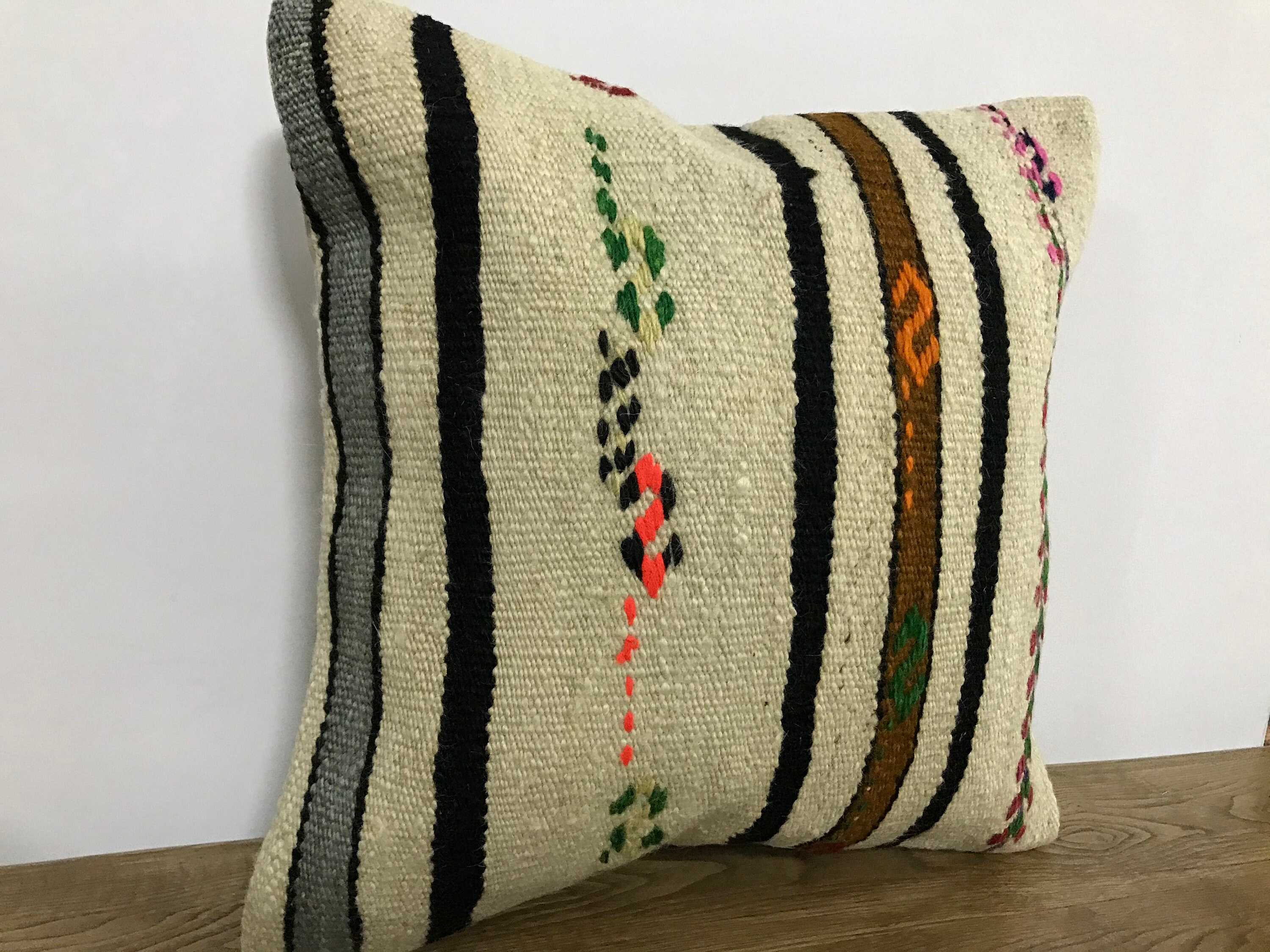 Beige Kilim Pillow Tribal Kilim Pillow Stripe Kilim pillow Etsy