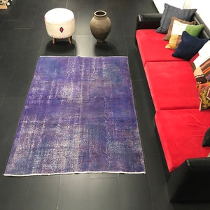 Purple Rug, Handmade Area rug, 7&#39;0x4&#39;9 Fet, Faded Purple Rug, Wool Rug, Distressed Rug, Overdyed Rug, Modern Rug, Organic Rug,SKU:V16