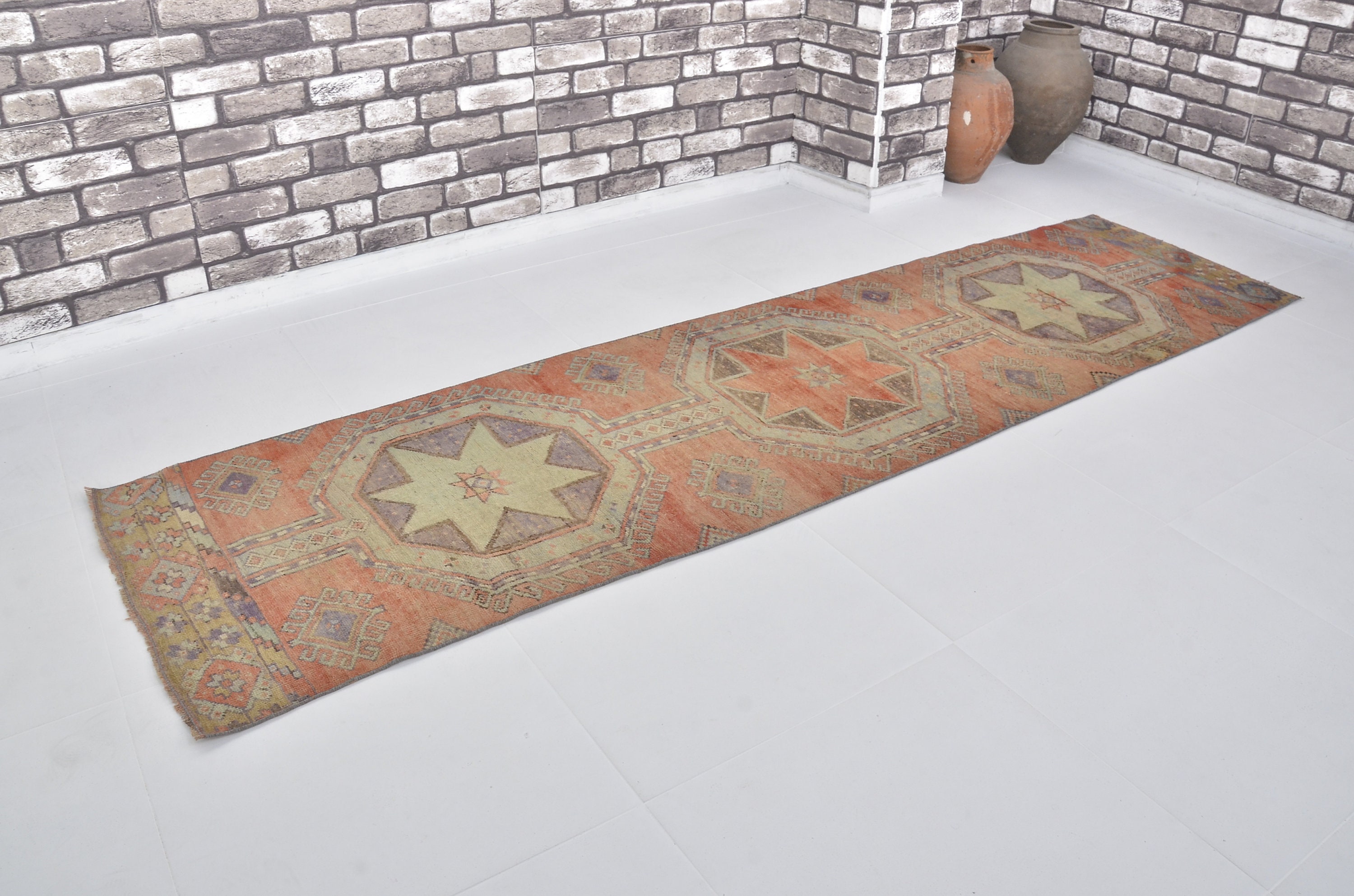 Faded Aztec Rug Aztec Handmade Rug, Turkish Oushak Runner Rug, Vintage Faded Rug, Wool ...