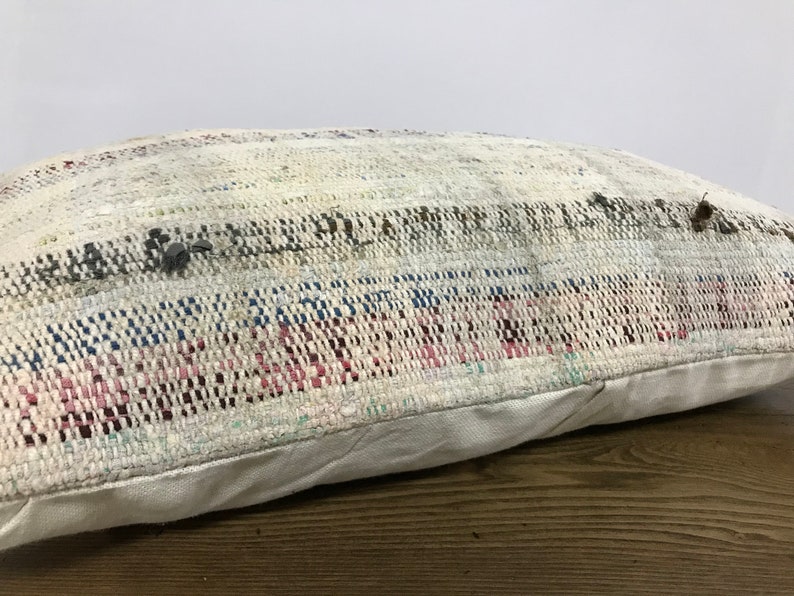Ethnic Pillow Cotton Cushion Beige Modern Pillow Turkish Lumbar Pillow Handmade Pillow 16x24 Pillow 481 Striped Pillow Kilim Pillow