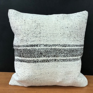 White and Black Striped Kilim pillow, Modern Turkish Pillow, Turkish cushion Cover, vintage Pillow Case, Ethnic Pillow, 20x20 Pillow, C74