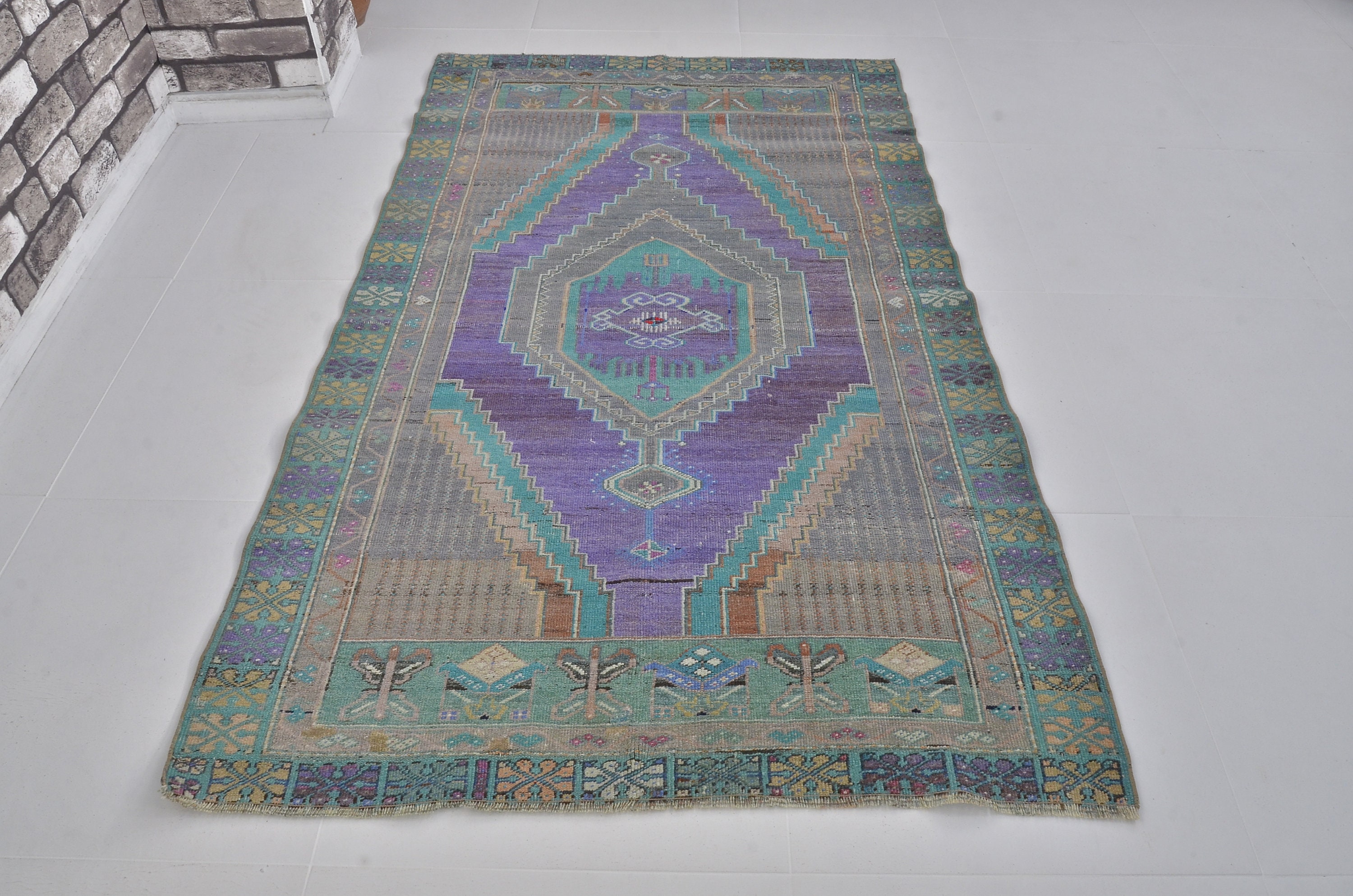 青緑色のトルコ絨毯　約100cm x 153cm 青緑色のトルコ絨毯 約100cm x 153cm Kawasemi Rug