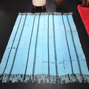 Blauwe hennep tapijt, natuurlijke kelim, gestreept ontwerp Turkse hennep blauwe kelim tapijt, Turkse hennep tapijt, vintage gebied kelim, biologische hennep, c2004
