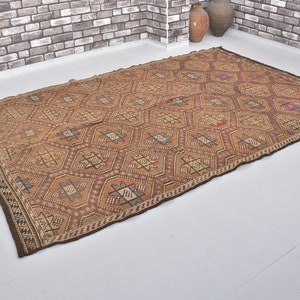 6x10 Mid Century Unique Kilim Rug, Vintage Area Wool Rug, Neutral Kilim, Etnic Decor Turkish Kilim Carpet, Primivite Kilşim, Aztec Rug