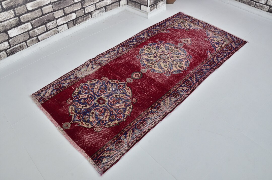 Ruby Red Runner Rug 3x7 Burdugny Red Runner, Vintage Wool Rug, Oushak Runner, Tribal Rug ...