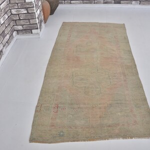 Faded Turkish Rug, Pastel Oushak Rug, Wool Handmade Rug, Ethnic Design Rug, Orange Rug, Antique Rug, Vintage Rug, 7.1 x 3.7 ft, C1303