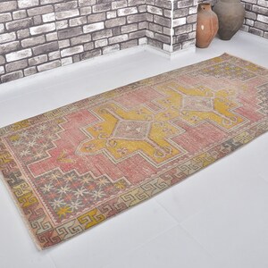 4x8 Antique Rug, Faded Floor Modern carpet, Red & Yellow Design Unique Rug, Turkish Rug, Area Carpet, Living Room Decor Mid century Rug