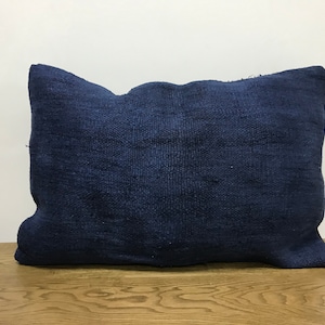 Blue Kilim pillow, Turkish pillow, Handmade pillow, Bohemian pillow, Boho Cushion, Hemp Pillow, Traditional Pillow, Lumbar Pillow 16x24, 962