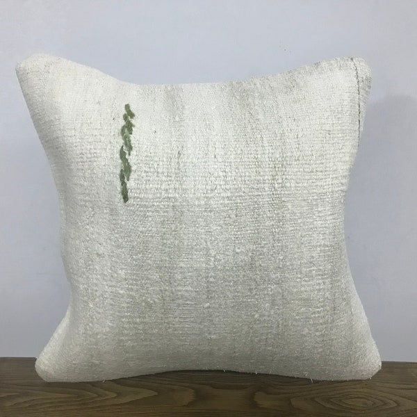 Turkish Hemp Pillow,  Vintage Anatolian pillow, Decorative pillow, White Handmade pillow, 16 inc Turkish pillow Cover, Cushion Cover, 637