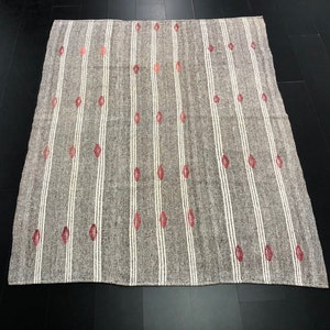 Streifen Kelim, traditionelle Kelim, natürliche Kelim, Boho Kelim Teppich, türkische Oversize Kelim, Vintage Kelim, Tribal Kilim 7x9 ft, SKU: C949
