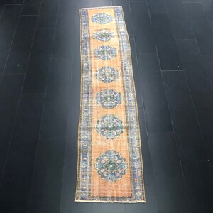 Anatolian Wool Runner Rug, Turkish Runner, Oushak Runner Rug, Authentic Rug, Boho Runner, Vintage Runner Rug, 10.4 ft x 2.3 ft, SKU:2614
