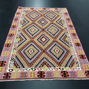 Anatolian Antique Wool Kilim Rug, Colorful Turkish Handmade Kilim Rug, Vintage Kilim Rug, Aztec Kilim, 8&#39;.3&quot;x5&#39;.1&quot; feet 252x154 cm SKU:C160