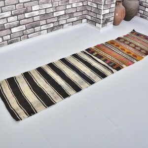 Authentic Kilim Runner Rug, Kilim Runner Rug, Tribal Hallway Decor Kilim Runner Rug, Multicolor Kilim, Striped Design Kilim 2x9 ft, C1685