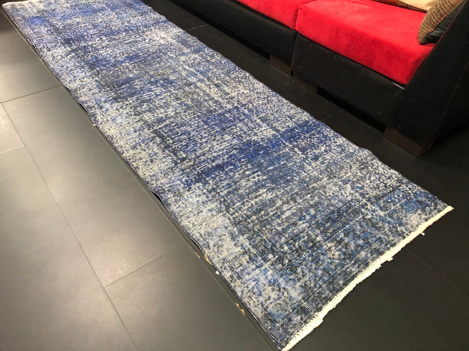 Distressed Blue Runner Rug Bohemian Runner Blue Overdyed Etsy UK