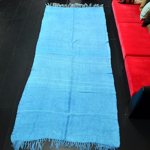 Blue Hemp Turkish Rug, Natural Turkish Kilim, Organic Hemp Kilim, Blue Area Kilim Rug, Vintage Rug, Tribal Kilim Rug, 10.8 x 4.7 ft ,C1623