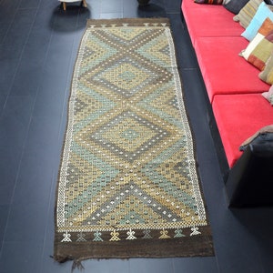 Anatolian Kilim Rug, Wool Floor Kilim, Antique Decor Kilim, Vintage kilim, Traditional Kilim, Geometric Design Kilim, 10.8 x 3.7 ft, C1888