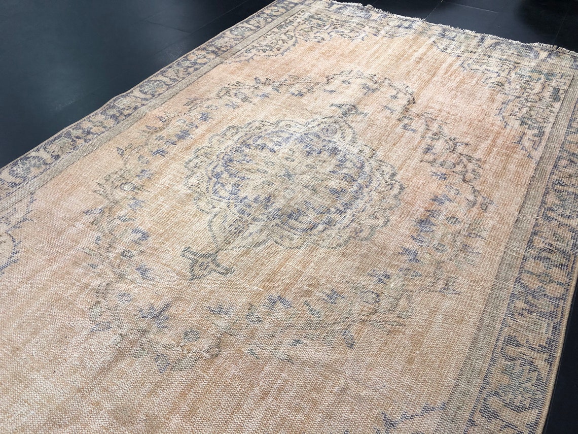 Orange Faded Rug Orange Vintage Rug 9 ft Area RugTurkish Etsy