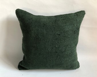 Green Hemp Pillow, Turkish Kilim Pillow, Modern Pillow Case, 18x18 Turkish Pillow, Boho Pillow Cover, Handmade Pillow, Decorative Pillow