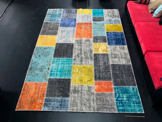 Decorative vintage Turkish patchwork rug