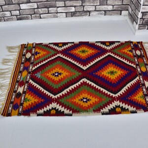 Etnic Kilim 3x5 Area Rug, Handmade Multicolored Woven Wool Kilim, Modern And Old Designer Rug, Small dEcorative kİlim Carpet, Turkey Kilim