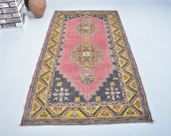 Antique Turkish 4x8 Rug, Oushak Rug, Handmade Rug, Vintage Area Rug, Red Carpet, Traditional Wool Rug, 4x8 Rustic Rug, Antique Carpet