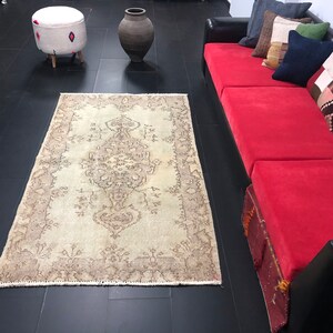 Beige Turkish Rug, Medallion Design Rug, Turkish Carpet, Area Rug, Antique Rug, Wool Rug, Decorative Rug, Handmade Rug, 6.5 x 3.8 ft, V749
