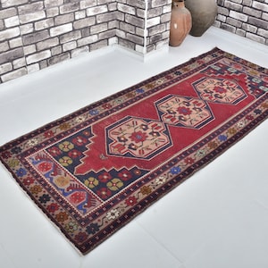 Traditional Runner Rug, 3x8 Red-Burgundy Oushak Runner Rug, Turkish Anatolian Wool Runner Rug, Antique Runner, Vintage Runner, Muted Runner