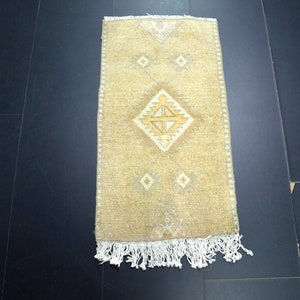 Vintage Decor Turkish Doormat, Handmade Wool Small Rug, Bohemian Rug, Camel Small Rug, Faded Turkish Oushak Small Rug, 2.8 ft x 1.5 ft, 1250