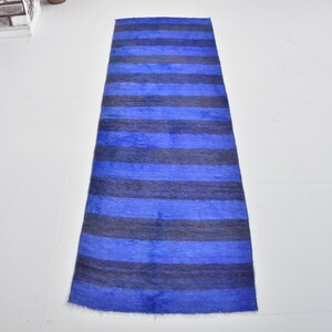 2x8 Blue Handmade Kilim Runner, Antique Unique Striped Design Kilim Runner, Blue Design Hallway Home Decor Runner, Vintage Kilim, 2x8 Wool