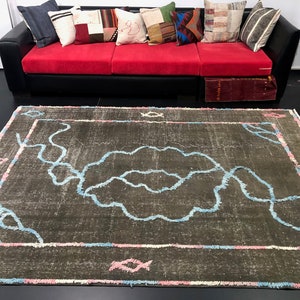 Gray Rug, Turkish Rug, Decorative Rug, Handmade Wool Living room Rug, Modern Rug, Faded Overdye Rug, Gray Overdyed Rug 6x9 ft, SKU:R18
