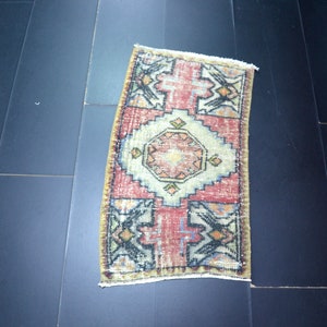 Vintage Distressed Turkish Small Rug, Faded Boho Rug, Handmade Wool Rug, Bohemian Rug, Turkish Doormat Rug, 3 x 1.7 feet, 1228
