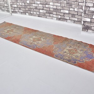 Faded Orange Runner Rug, Vintage Runner Rug, Turkish Runner, Handmade Rug, Anatolian Rug, Home Decor Rug, Ethnic Runner, 10.7 x 2.5 ft C1228
