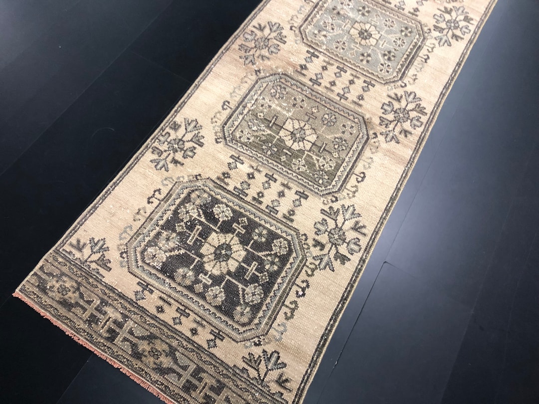 Bronze Color Ethnic Designer Runner Rug, Turkish Anatolian Vintage ...