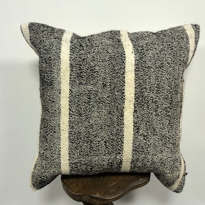 Striped Black And White Pillow, Turkish Kilim pillow, Natural Pillow, Sofa pillow, Bohemian pillow, Tribal Pillow, 20x20 inc Pillow, B506