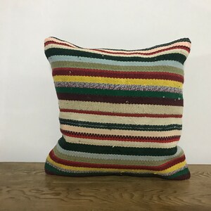 Striped Kilim Pillow, Turkish Pillow, Vintage pillow, Decorative Pillow, Tribal Pillow, Multicolor Pillow, Pillow Cover, 20x20 inc, B287