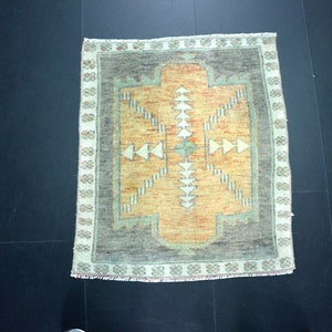 Handmade Turkish Doormat, Antique Wool Small Rug, Traditional Rug, 2 x 1.8 ft, Faded Decorative Rug, Boho Decor Rug, Ethnic Rug, 1265