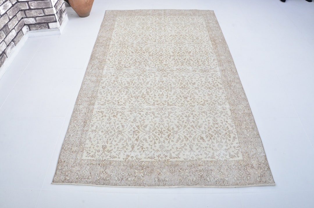 4x8 Turkish Pale Rug, Vintage Rug, Oushak Rug, Beige Oriental Rug, 4x8 ...
