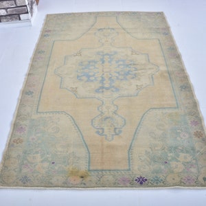 Vintage 5x7 Area Carpet, Natural Pale Rug, Wool Turkish Carpet, Handmade Rug, Decorative Rug, Faded Carpet, Nomadic Rug, 5x7 Area Carpet