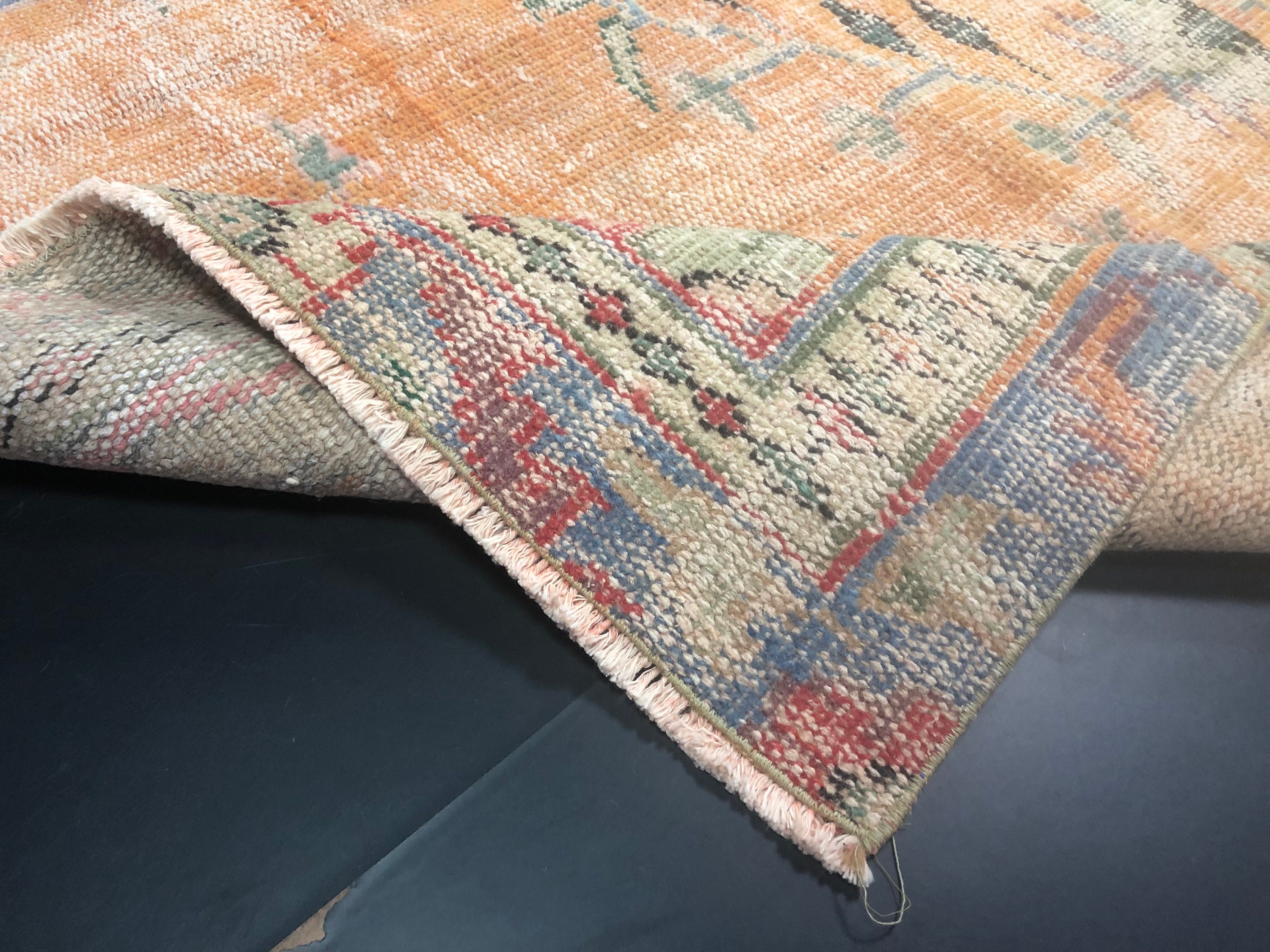 Orange Decorative Rug Vintage Orange Rug Handmade Wool Rug Etsy