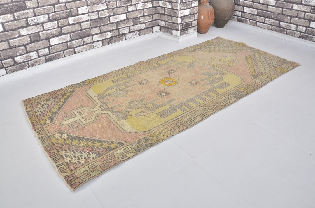 Pale Antique Turkish Rug, Oushak Rug, 4x8 Handmade Rug, Rustic Rug ...