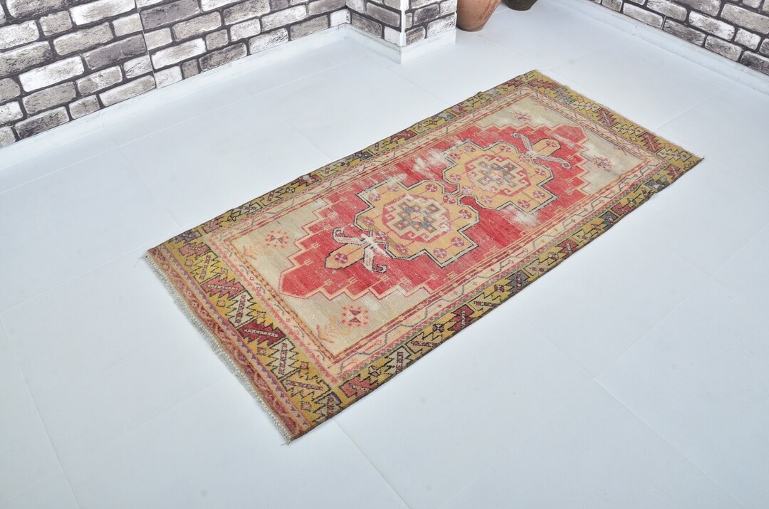 3x6 Faded Red Rug, Distressed Rug, Vintage Rug, Handmade Rug, Boho ...