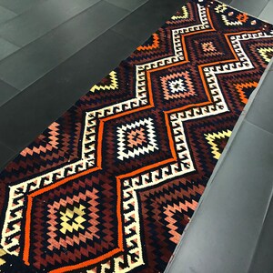 Kilim Runner Rug, Turkish Kilim Runner, Bohemian Kilim Runner, Zig Zag Design Kilim Runner, Antique Kilim Rug, Kilim 9.7 ft x 3 ft, SKU:C558