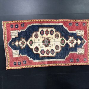 Antique Oushak Small Rug, Turkish Small Rug, Unique DesignSmall Rug, Vintage Door Mat Rug, Decorative Wool Small Rug, 3 ft x 1.6 ft SKU:395
