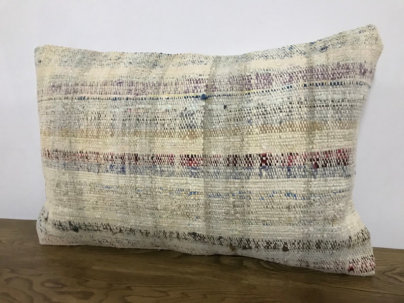 Ethnic Pillow Cotton Cushion Beige Modern Pillow Turkish Lumbar Pillow Handmade Pillow 16x24 Pillow 481 Striped Pillow Kilim Pillow