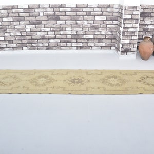 3x11 Vintage Runner Rug, Neutral Oushak Runner, Turkish Handmade Runner, Custom & Modern Runner, Wool Rug, Tan Color Runner, 3x11 Faded Rug