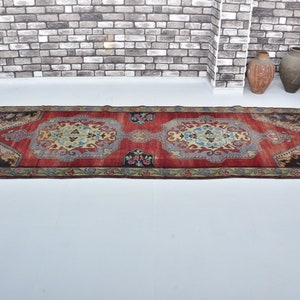 4x11 RedTurkish Carpet, Traditional Turkish Anatolian Area Rug, Vintage Floral Design Rug, Unique Antique Carpet, Burgundy Rug, Oushak Rug