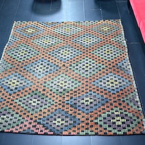 Turkish Kilim, Vintage Floor Kilim, Tribal Turkish Anatolian Kilim Rug, Handwoven Decorative Kilim, Boho Decor Kilim, 7.2 ft x 6.3 ft, C1874