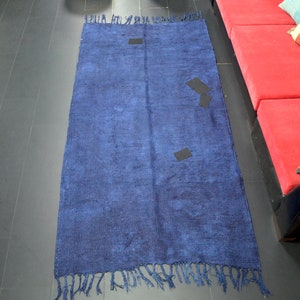 5x8 blauwHemp Tapijt, Fragmentarische Hennep Kelim, Antieke Turkse Kelim, Hennep Tapijt, Wol Modern Tapijt, Turkse Traditionele Kelim, Marineblauw Decor Tapijt