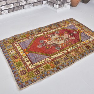 Colorful Traditional Vintage Turkish Oushak Anatolian Area Rug, Ethnic Design Wool Rug, Turkish Handmade Carpet, 4.5 ft x 2.8 ft, SKU:C482